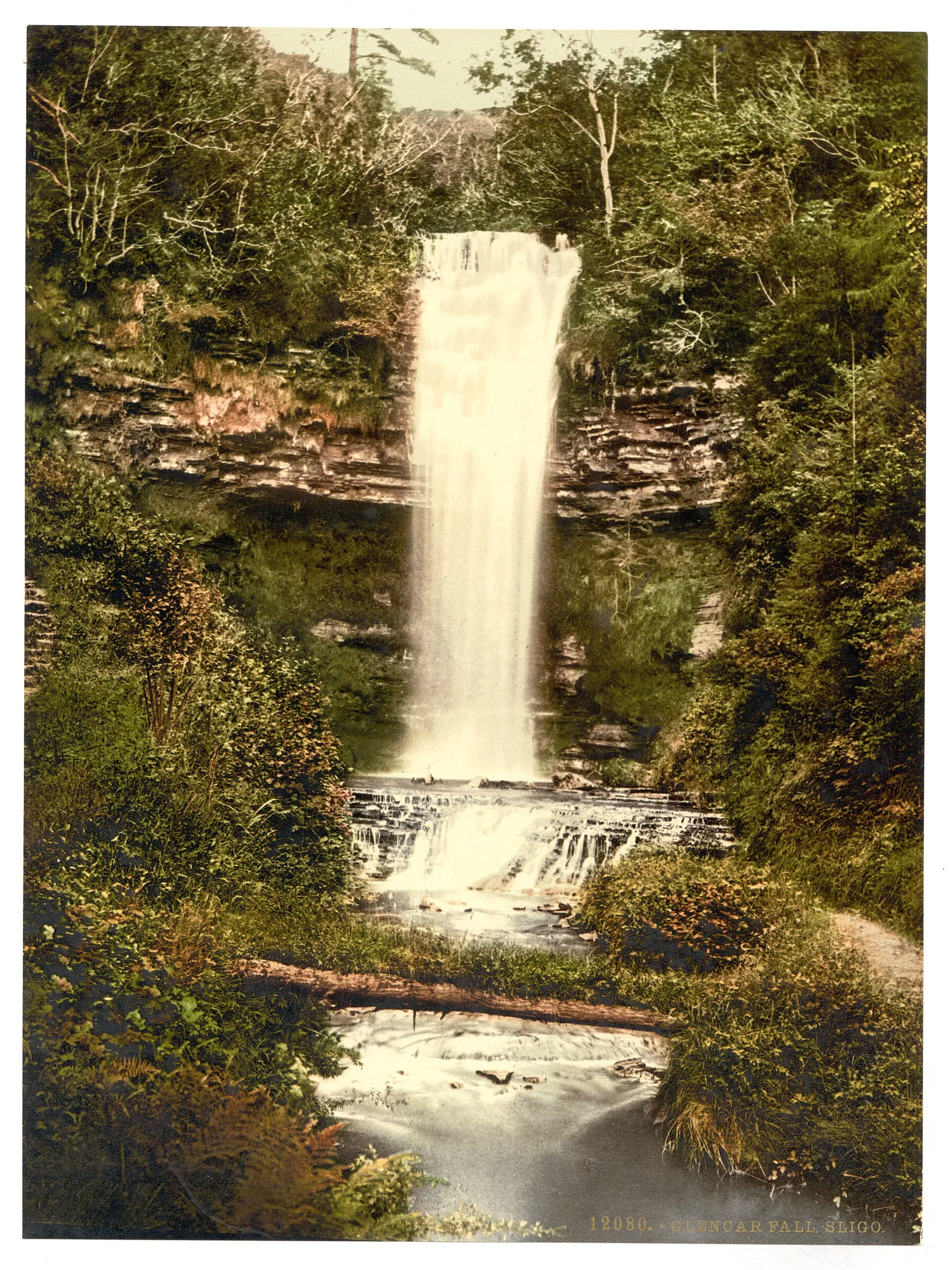 Glencar waterfall, photochrom (1890s)